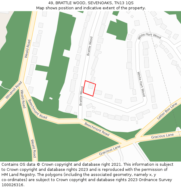 49, BRATTLE WOOD, SEVENOAKS, TN13 1QS: Location map and indicative extent of plot