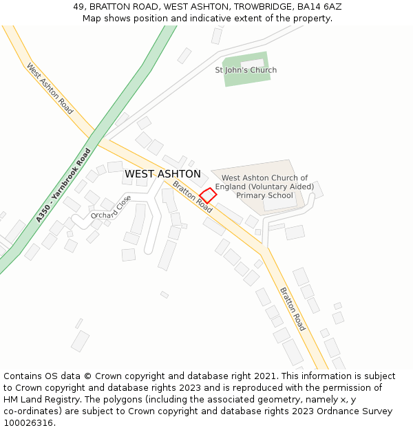 49, BRATTON ROAD, WEST ASHTON, TROWBRIDGE, BA14 6AZ: Location map and indicative extent of plot