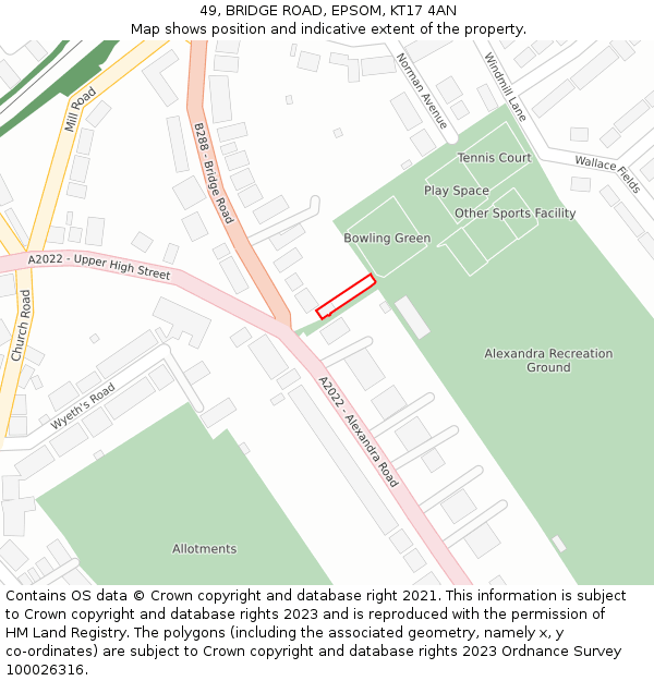 49, BRIDGE ROAD, EPSOM, KT17 4AN: Location map and indicative extent of plot