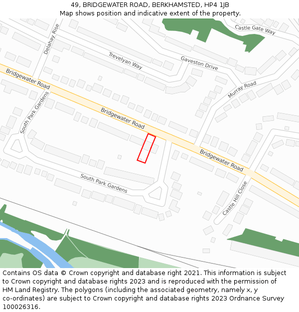 49, BRIDGEWATER ROAD, BERKHAMSTED, HP4 1JB: Location map and indicative extent of plot