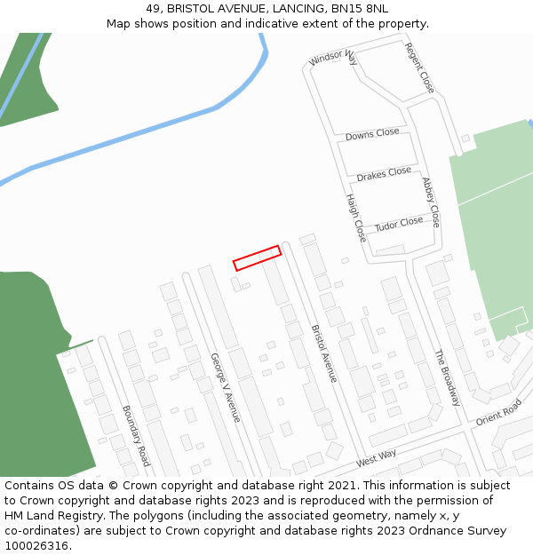 49, BRISTOL AVENUE, LANCING, BN15 8NL: Location map and indicative extent of plot