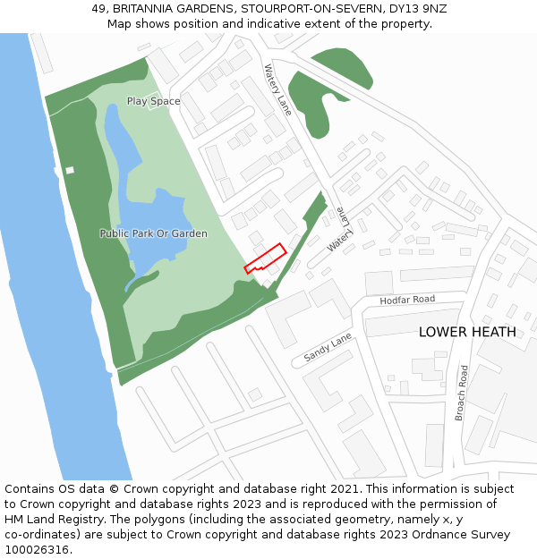 49, BRITANNIA GARDENS, STOURPORT-ON-SEVERN, DY13 9NZ: Location map and indicative extent of plot