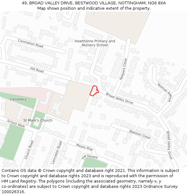 49, BROAD VALLEY DRIVE, BESTWOOD VILLAGE, NOTTINGHAM, NG6 8XA: Location map and indicative extent of plot