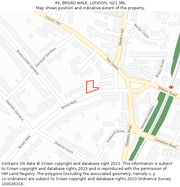 49, BROAD WALK, LONDON, N21 3BL: Location map and indicative extent of plot