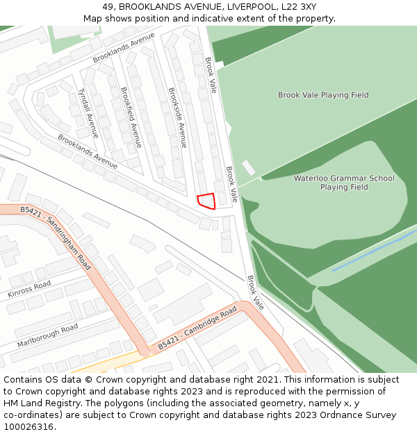 49, BROOKLANDS AVENUE, LIVERPOOL, L22 3XY: Location map and indicative extent of plot