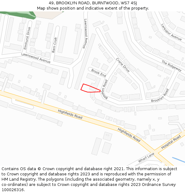49, BROOKLYN ROAD, BURNTWOOD, WS7 4SJ: Location map and indicative extent of plot