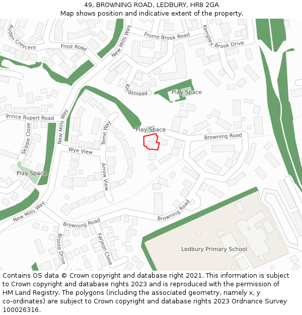 49, BROWNING ROAD, LEDBURY, HR8 2GA: Location map and indicative extent of plot