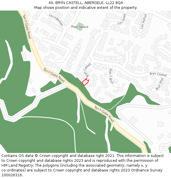 49, BRYN CASTELL, ABERGELE, LL22 8QA: Location map and indicative extent of plot