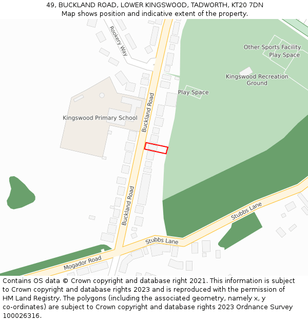 49, BUCKLAND ROAD, LOWER KINGSWOOD, TADWORTH, KT20 7DN: Location map and indicative extent of plot