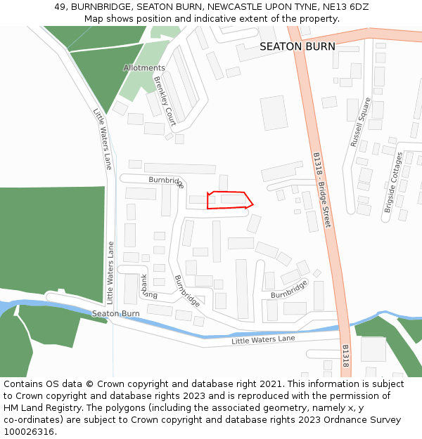 49, BURNBRIDGE, SEATON BURN, NEWCASTLE UPON TYNE, NE13 6DZ: Location map and indicative extent of plot