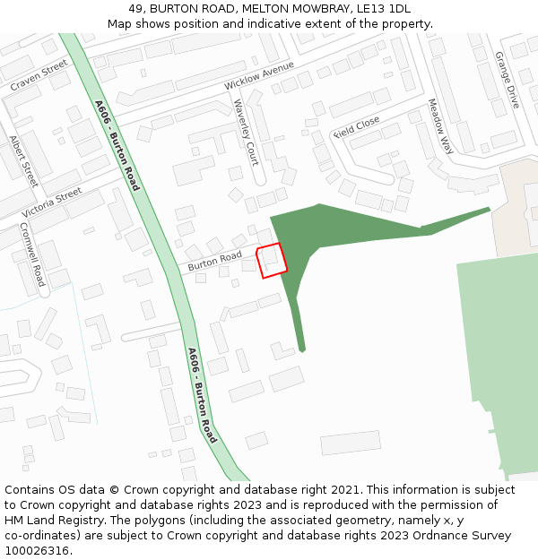 49, BURTON ROAD, MELTON MOWBRAY, LE13 1DL: Location map and indicative extent of plot
