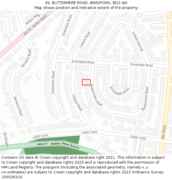 49, BUTTERMERE ROAD, BRADFORD, BD2 4JA: Location map and indicative extent of plot