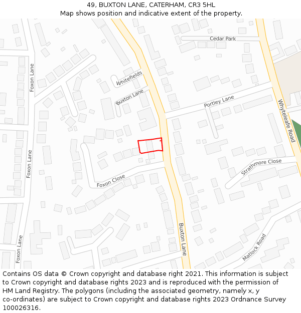 49, BUXTON LANE, CATERHAM, CR3 5HL: Location map and indicative extent of plot