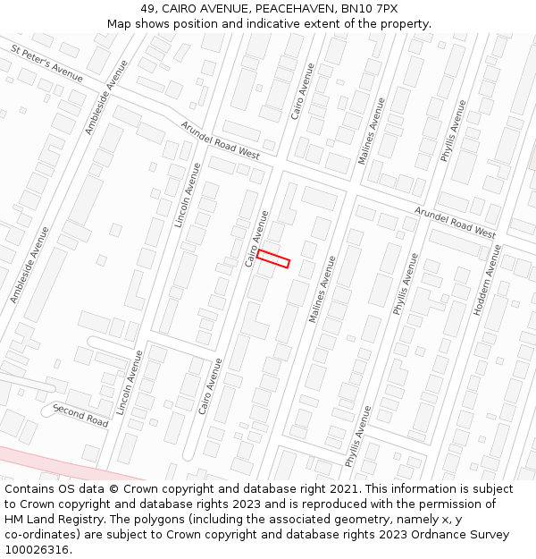 49, CAIRO AVENUE, PEACEHAVEN, BN10 7PX: Location map and indicative extent of plot