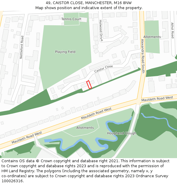 49, CAISTOR CLOSE, MANCHESTER, M16 8NW: Location map and indicative extent of plot