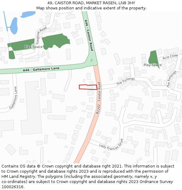 49, CAISTOR ROAD, MARKET RASEN, LN8 3HY: Location map and indicative extent of plot