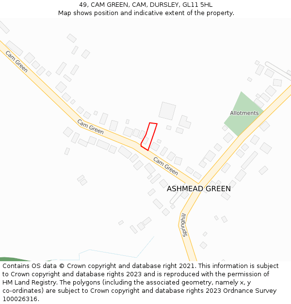 49, CAM GREEN, CAM, DURSLEY, GL11 5HL: Location map and indicative extent of plot