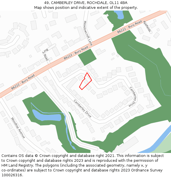 49, CAMBERLEY DRIVE, ROCHDALE, OL11 4BA: Location map and indicative extent of plot