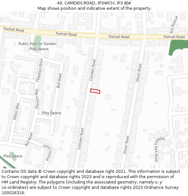 49, CAMDEN ROAD, IPSWICH, IP3 8JW: Location map and indicative extent of plot