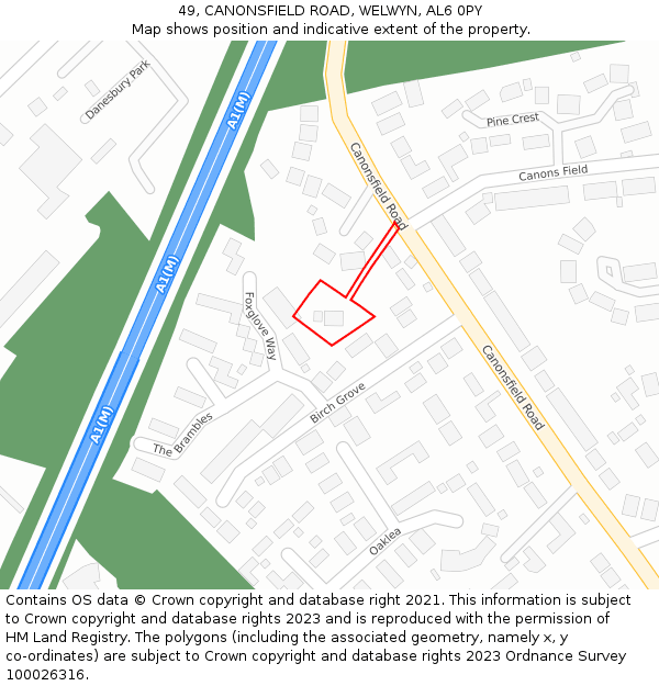 49, CANONSFIELD ROAD, WELWYN, AL6 0PY: Location map and indicative extent of plot