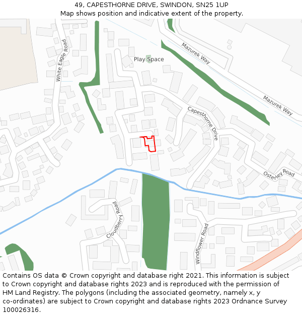 49, CAPESTHORNE DRIVE, SWINDON, SN25 1UP: Location map and indicative extent of plot