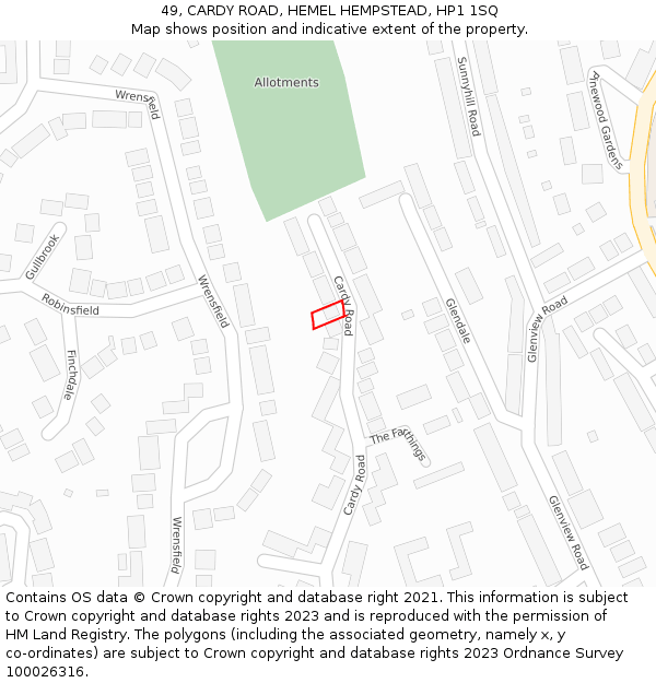 49, CARDY ROAD, HEMEL HEMPSTEAD, HP1 1SQ: Location map and indicative extent of plot