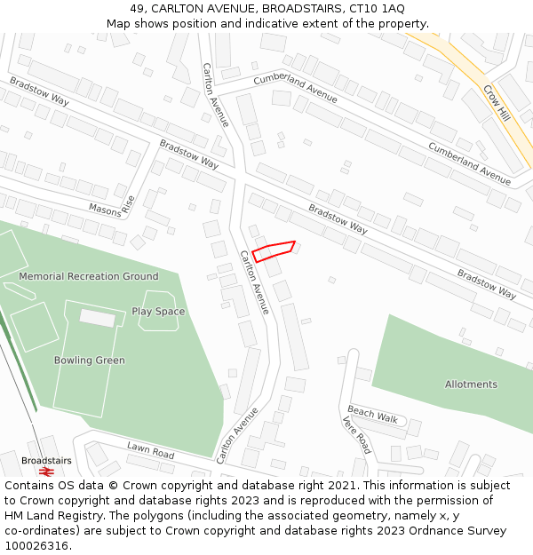 49, CARLTON AVENUE, BROADSTAIRS, CT10 1AQ: Location map and indicative extent of plot