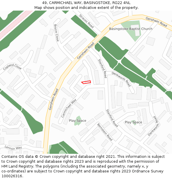 49, CARMICHAEL WAY, BASINGSTOKE, RG22 4NL: Location map and indicative extent of plot