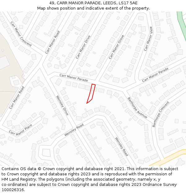 49, CARR MANOR PARADE, LEEDS, LS17 5AE: Location map and indicative extent of plot