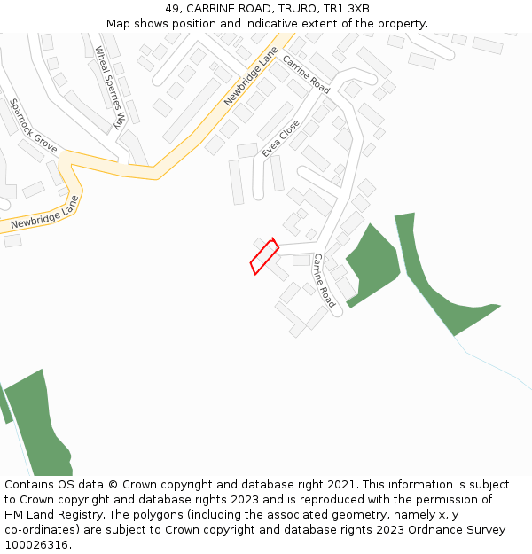 49, CARRINE ROAD, TRURO, TR1 3XB: Location map and indicative extent of plot