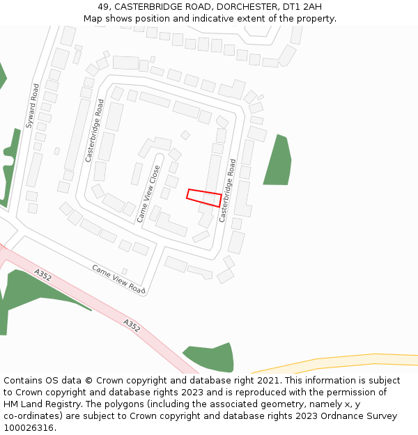 49, CASTERBRIDGE ROAD, DORCHESTER, DT1 2AH: Location map and indicative extent of plot