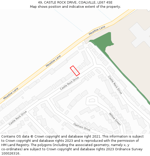 49, CASTLE ROCK DRIVE, COALVILLE, LE67 4SE: Location map and indicative extent of plot