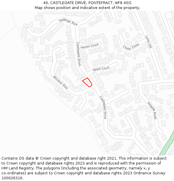 49, CASTLEGATE DRIVE, PONTEFRACT, WF8 4SG: Location map and indicative extent of plot