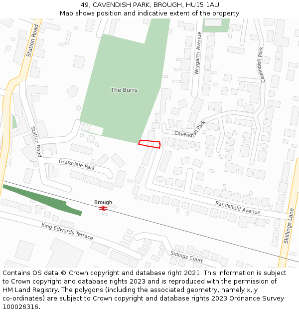 49, CAVENDISH PARK, BROUGH, HU15 1AU: Location map and indicative extent of plot