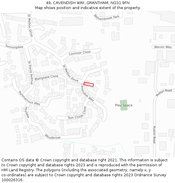 49, CAVENDISH WAY, GRANTHAM, NG31 9FN: Location map and indicative extent of plot