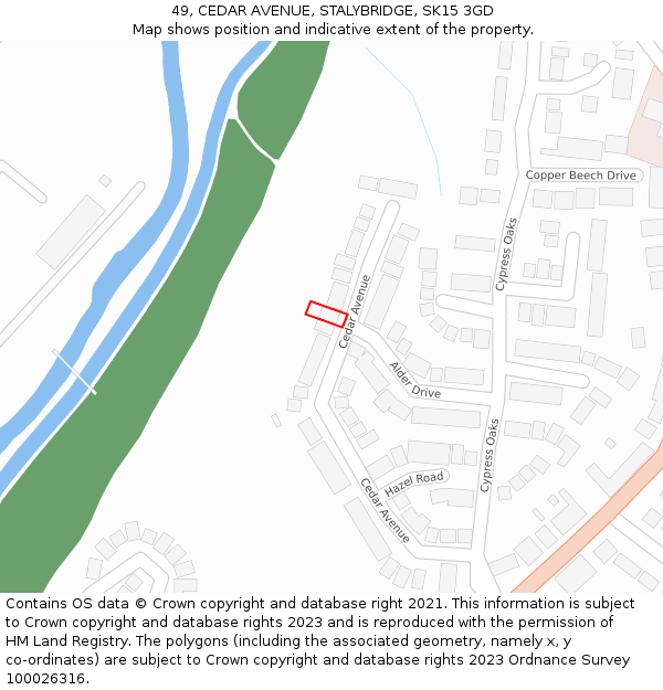 49, CEDAR AVENUE, STALYBRIDGE, SK15 3GD: Location map and indicative extent of plot