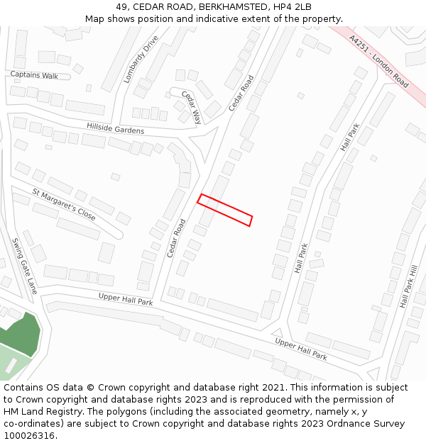 49, CEDAR ROAD, BERKHAMSTED, HP4 2LB: Location map and indicative extent of plot