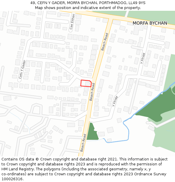 49, CEFN Y GADER, MORFA BYCHAN, PORTHMADOG, LL49 9YS: Location map and indicative extent of plot