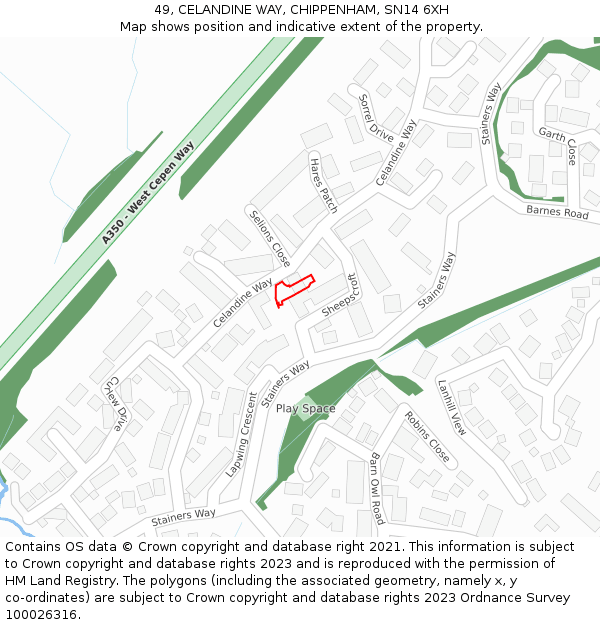 49, CELANDINE WAY, CHIPPENHAM, SN14 6XH: Location map and indicative extent of plot