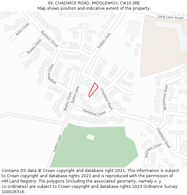 49, CHADWICK ROAD, MIDDLEWICH, CW10 0RE: Location map and indicative extent of plot