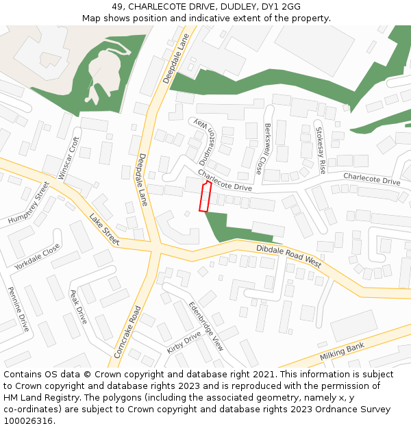 49, CHARLECOTE DRIVE, DUDLEY, DY1 2GG: Location map and indicative extent of plot