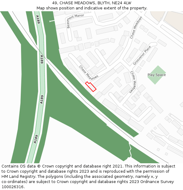 49, CHASE MEADOWS, BLYTH, NE24 4LW: Location map and indicative extent of plot