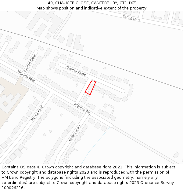 49, CHAUCER CLOSE, CANTERBURY, CT1 1XZ: Location map and indicative extent of plot