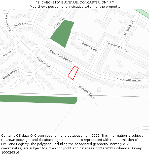 49, CHECKSTONE AVENUE, DONCASTER, DN4 7JY: Location map and indicative extent of plot