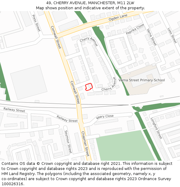 49, CHERRY AVENUE, MANCHESTER, M11 2LW: Location map and indicative extent of plot