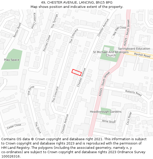 49, CHESTER AVENUE, LANCING, BN15 8PG: Location map and indicative extent of plot