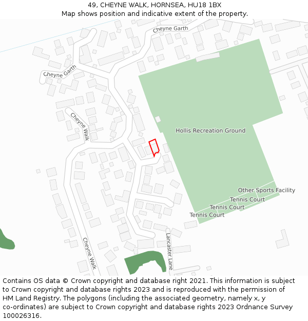49, CHEYNE WALK, HORNSEA, HU18 1BX: Location map and indicative extent of plot