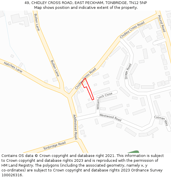 49, CHIDLEY CROSS ROAD, EAST PECKHAM, TONBRIDGE, TN12 5NP: Location map and indicative extent of plot
