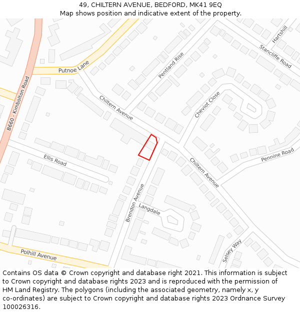 49, CHILTERN AVENUE, BEDFORD, MK41 9EQ: Location map and indicative extent of plot