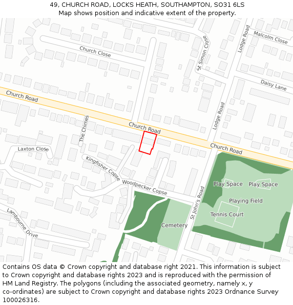 49, CHURCH ROAD, LOCKS HEATH, SOUTHAMPTON, SO31 6LS: Location map and indicative extent of plot